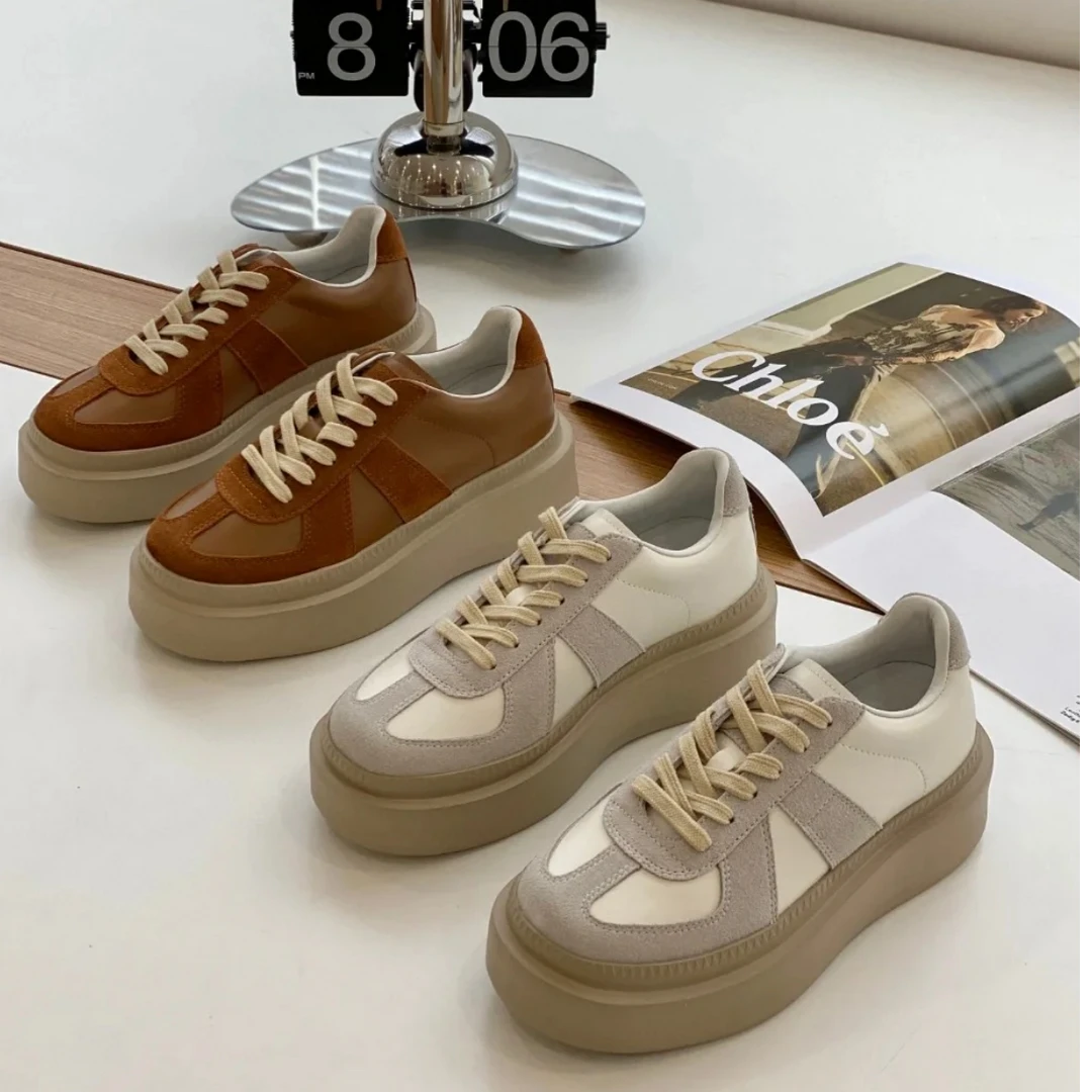 内增高9cm加绒德训鞋女202新款厚底松糕小白鞋真皮运动休闲板鞋