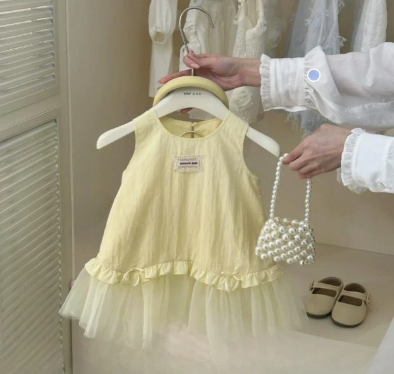 2025新款夏装女童连衣裙夏季网纱拼接小女孩公主裙