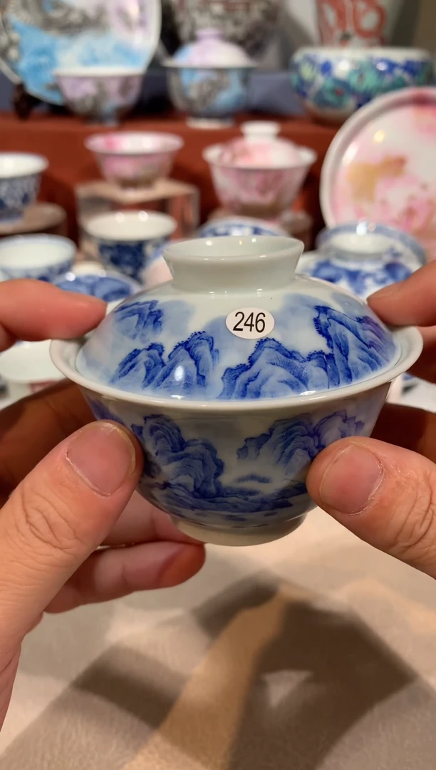 【闪购商品】杯子246青花山水盖碗微瑕