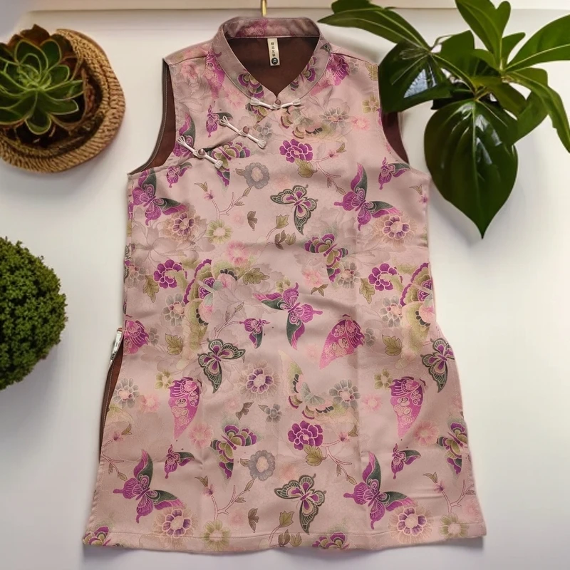 新中式轻奢显瘦中国风上衣复古无袖中长款提花花色时尚女士马甲衫