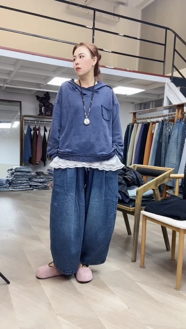 3058水洗炒色毛圈卫衣蓝色