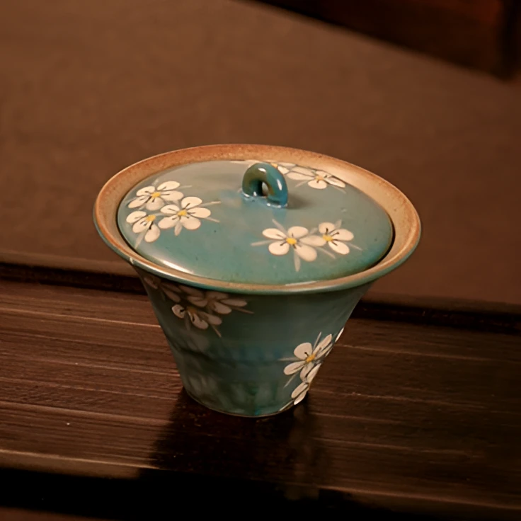 梅花仿古手绘釉下彩功夫茶具家用陶瓷茶具二才盖碗