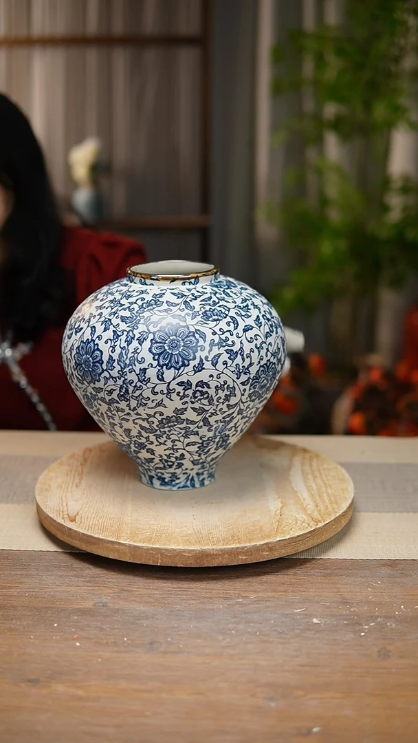 【闪购商品】陶瓷 花器青花瓷缠枝莲月亮罐