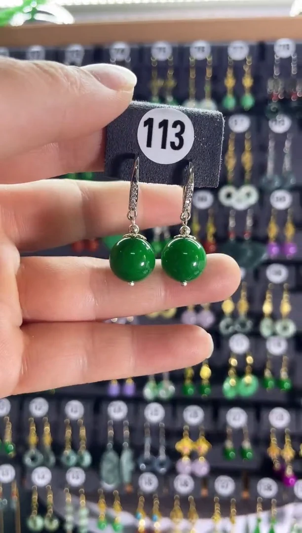 【闪购商品】翡翠耳饰银S925镶嵌新113