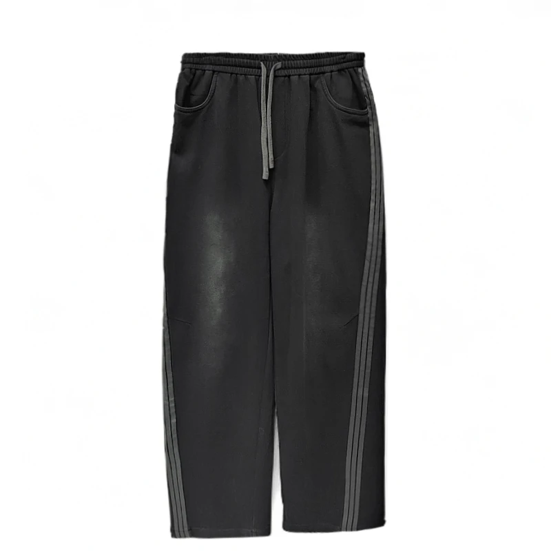 侧边条纹长裤运动韩版简约阔腿宽松潮流男士休闲裤抽绳卫裤86096