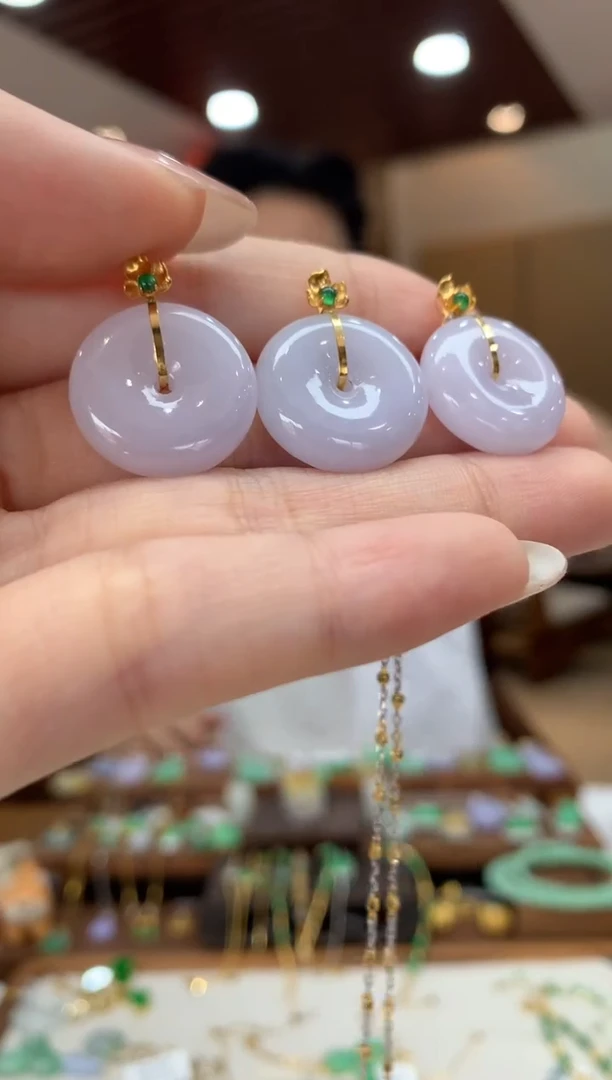 吊坠(不含链)18K金镶嵌翡翠平安扣 多样性发货1件