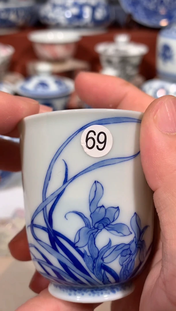 【闪购商品】杯子69青花兰花草直口杯
