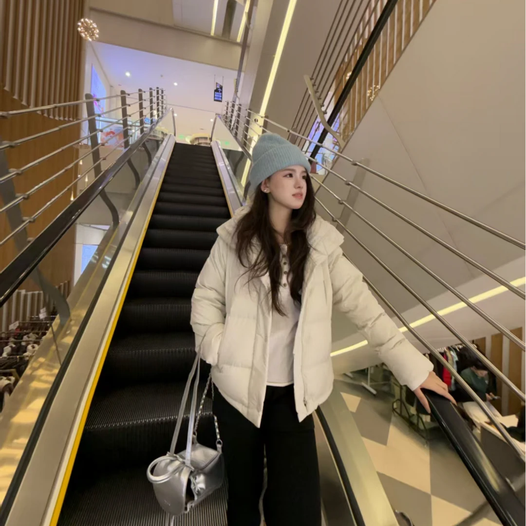 【HZ002】LU五格 羽绒服短款百搭连帽修身型女装加厚中长款厚款