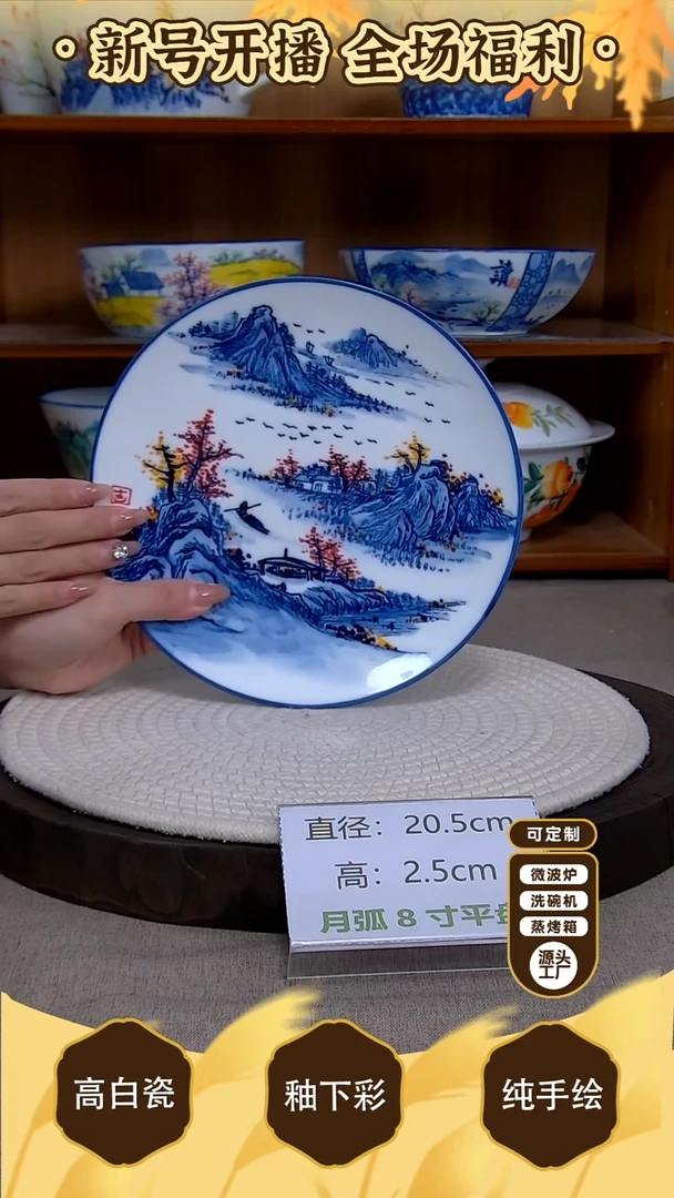 盘【陶源造】景德镇手绘釉下彩陶瓷餐具