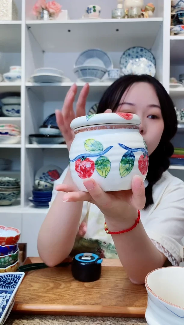 陶瓷美浓烧柿柿如意调料罐