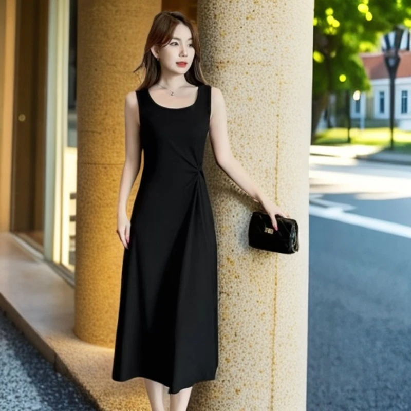 【正品】百搭时尚新款垂感长款女士高级感显瘦打底连衣裙-2522款