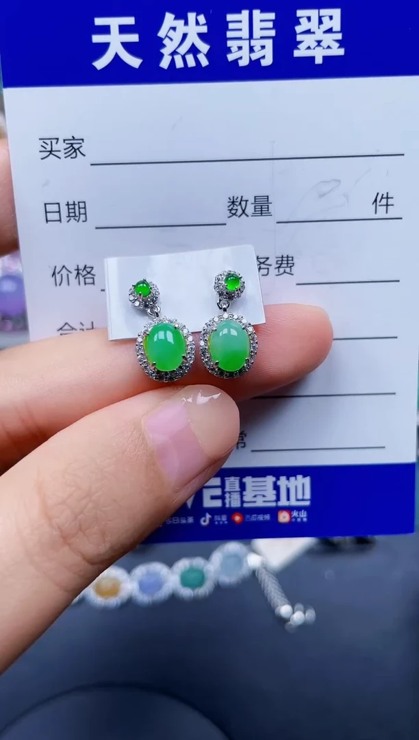 银S925镶嵌翡翠耳饰249