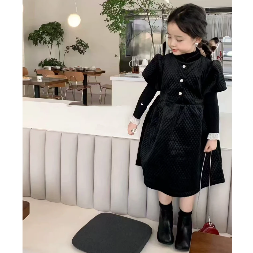 女童冬季新款加绒套装洋气加厚短袖加绒裙子长袖打底衫两件套