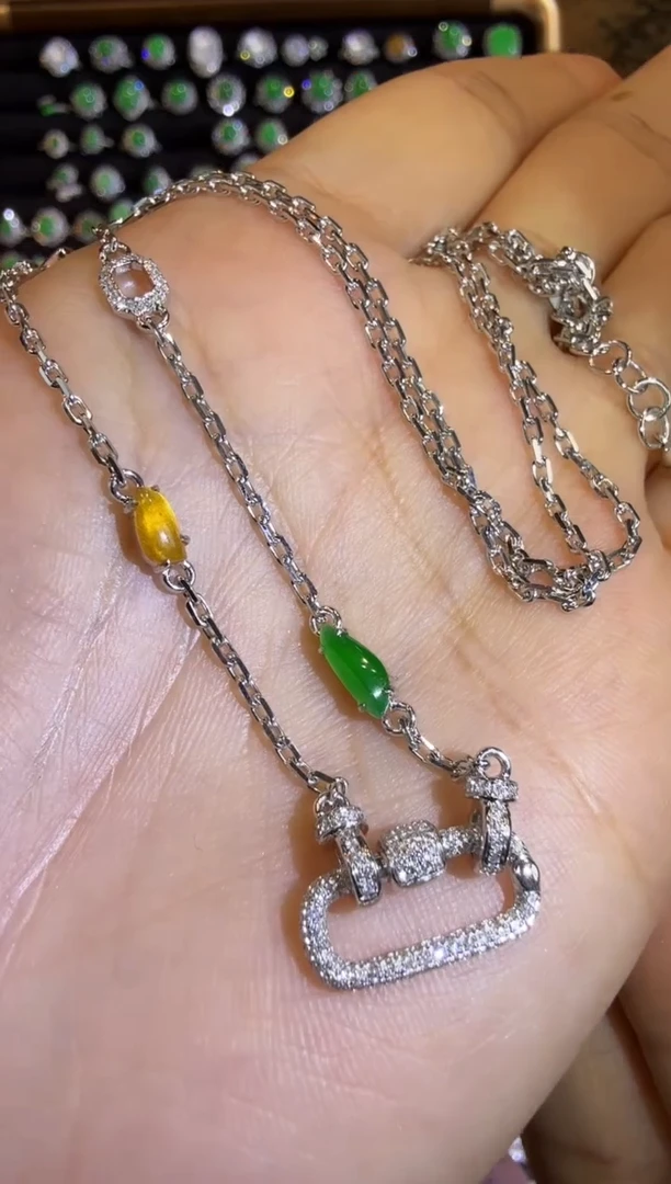 【闪购商品】翡翠颈饰18K金镶嵌精工重金版回形针万能链