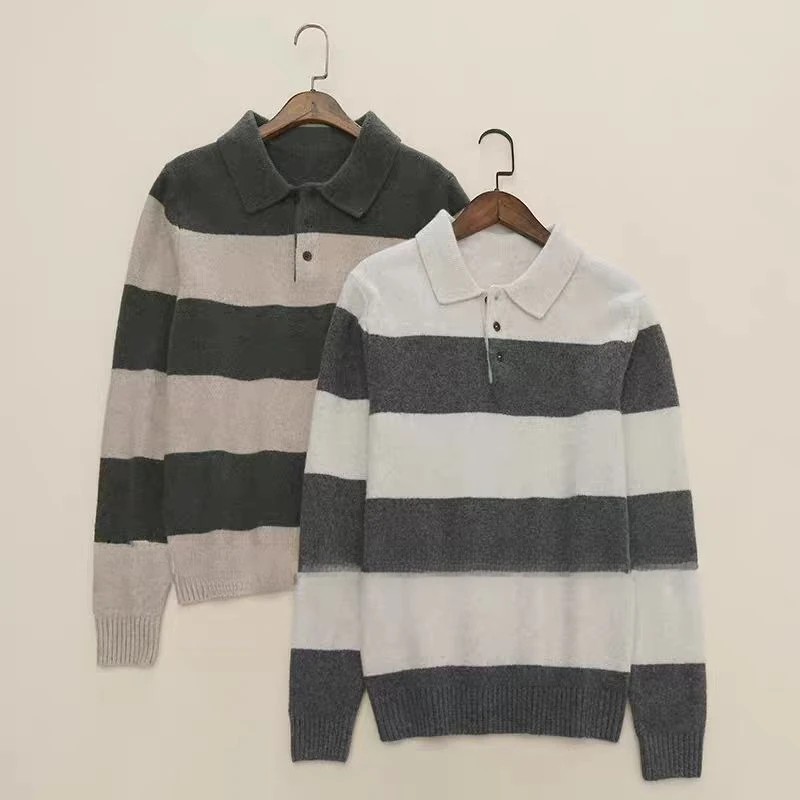 柜子659！西班牙单～情侣款羊毛条纹polo领针织衫毛衣(E5-6)22086