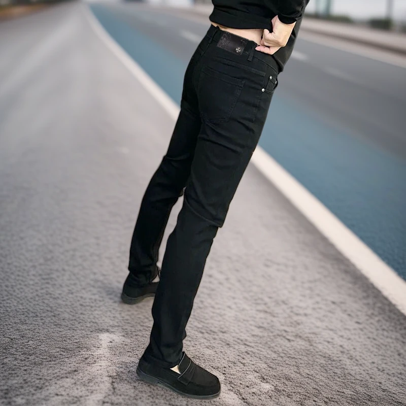 黑色牛仔裤男士时尚上班潮牌百搭修身弹力欧货轻奢男生秋冬牛仔裤