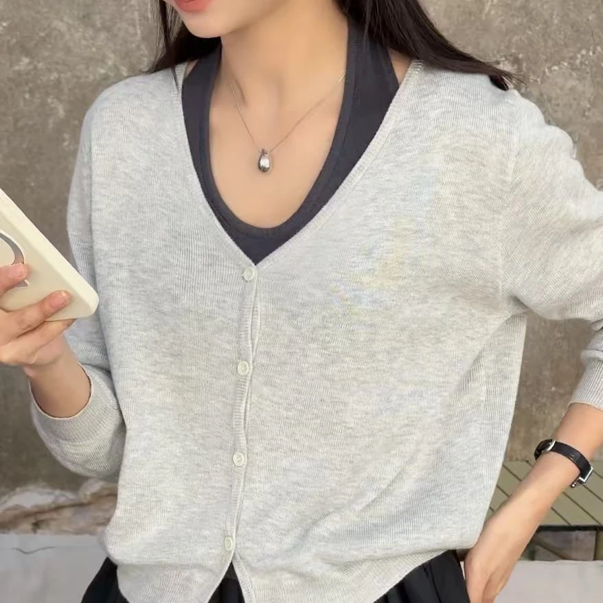 2025春季新款时尚百搭拼色挂脖假两件针织衫上衣【207783】