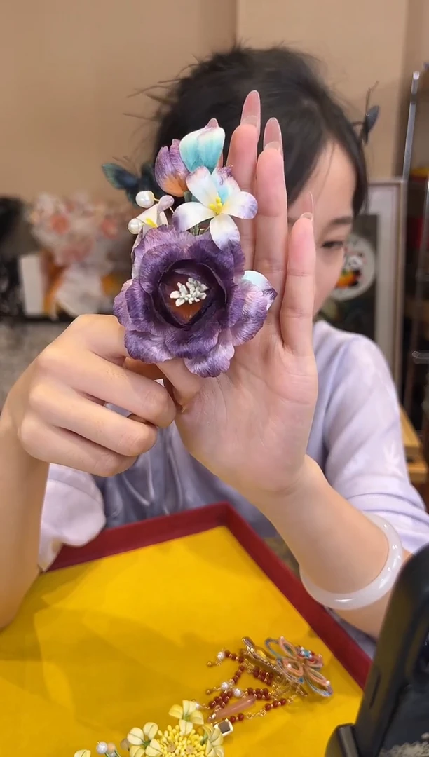 刺绣非遗绒花（发饰）