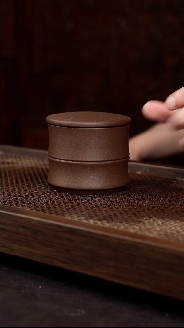 茶壶紫砂紫泥竹节茶叶罐