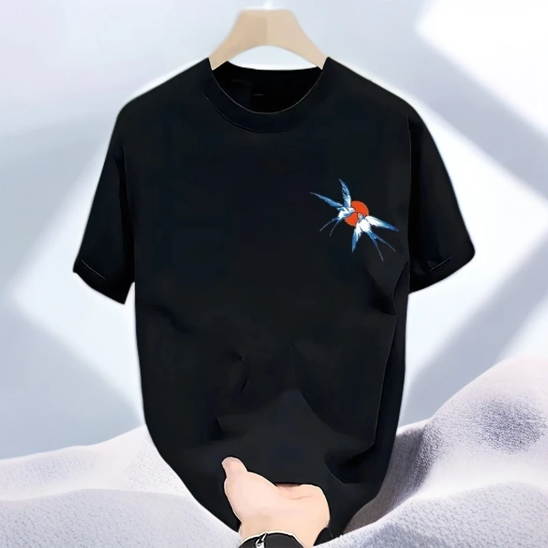 仓石一树新款夏季短袖T恤复古国潮圆领宽松百搭男士太阳燕子休闲