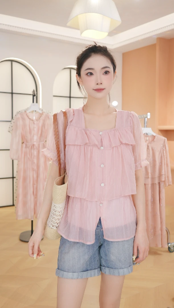 Z8251春夏季衬衣女士高端时尚洋气百搭宽松方领气质小衫女