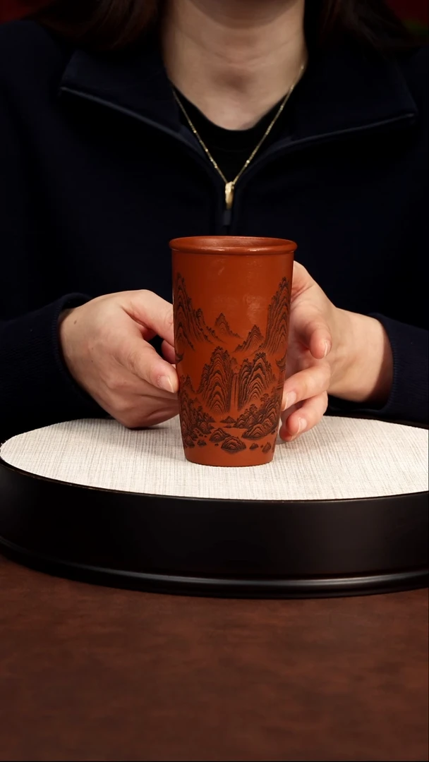 茶杯紫砂山水高筒杯 红清水
