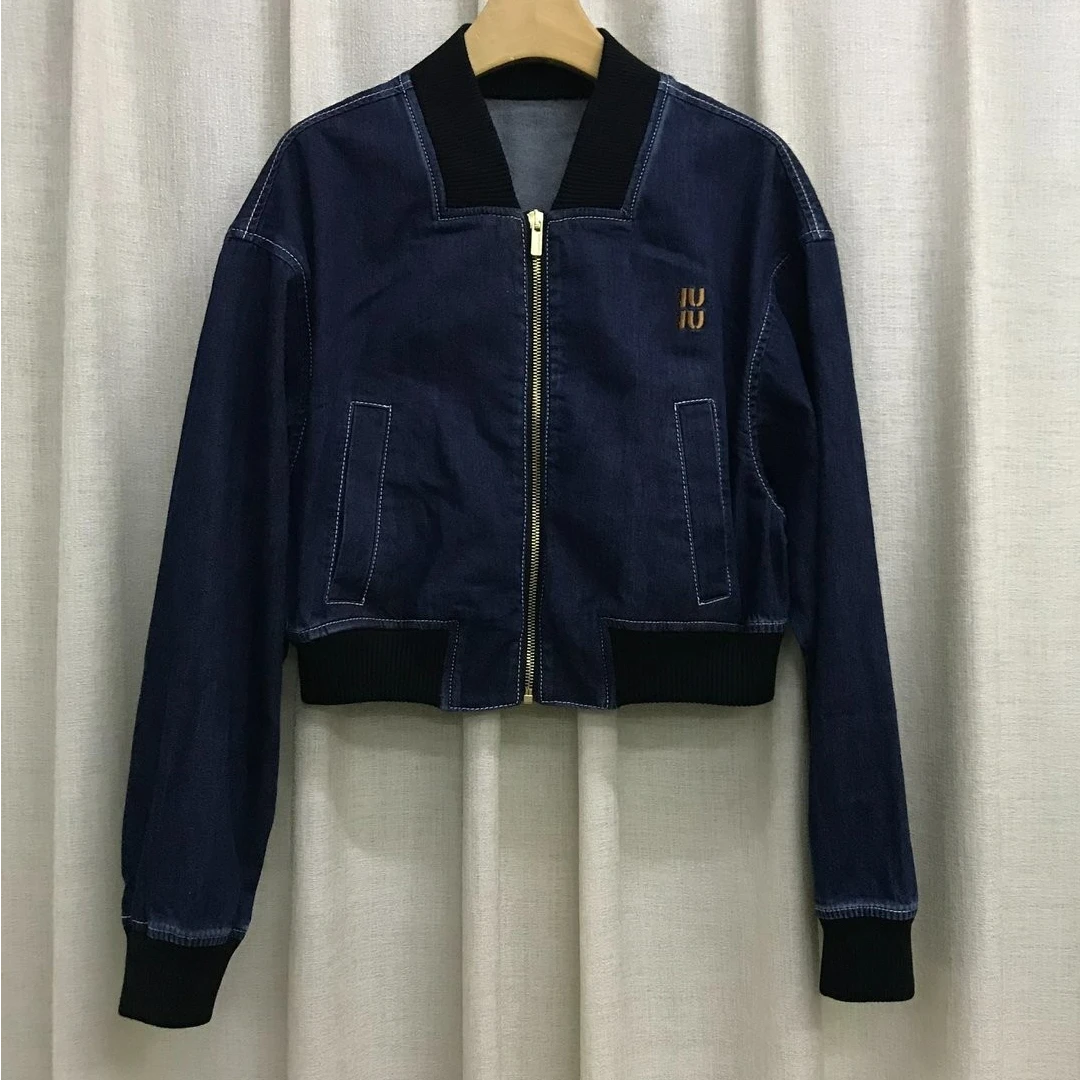 W慕溢-093蓝色mm拉链牛仔外套