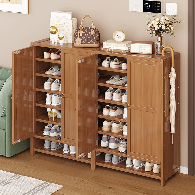 入户门口鞋柜家用室内大容量收纳神器清仓多层楠竹防尘鞋柜楼道外