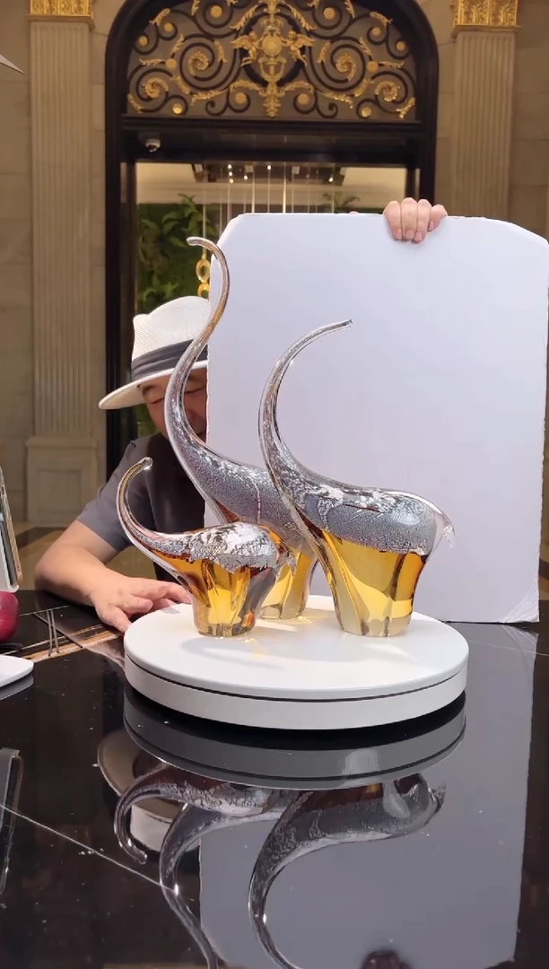 摆件AJ06161茶金色抽象大象一组