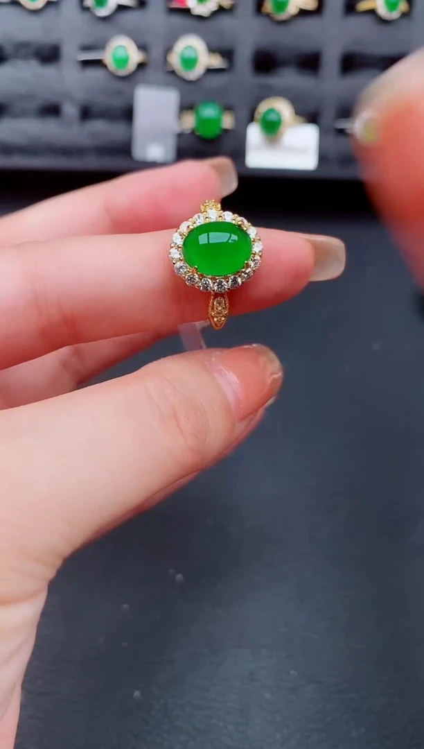 翡翠戒指银S925镶嵌天然a货翡翠222