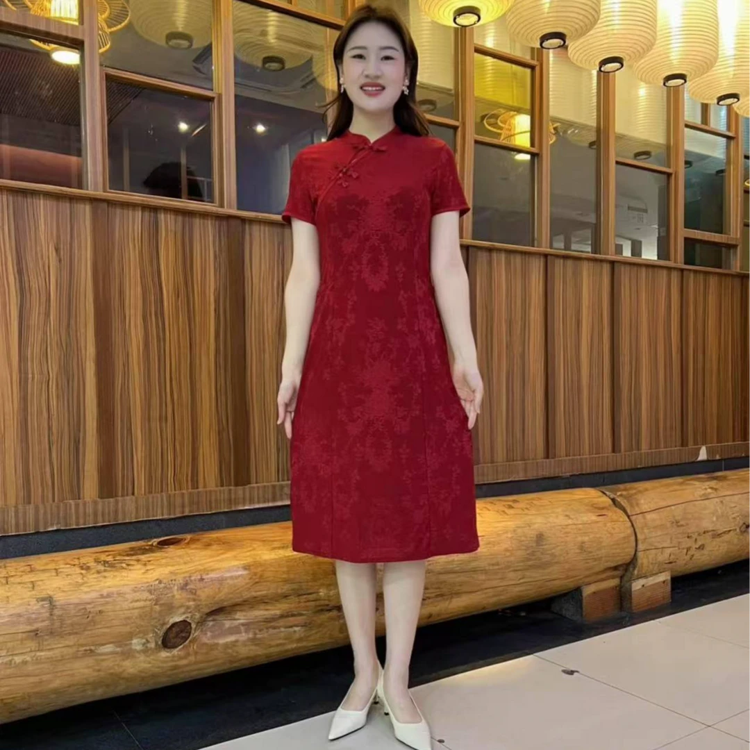 新中式旗袍年轻款敬酒服订婚红色礼服夏季改良少女小个子结婚便装