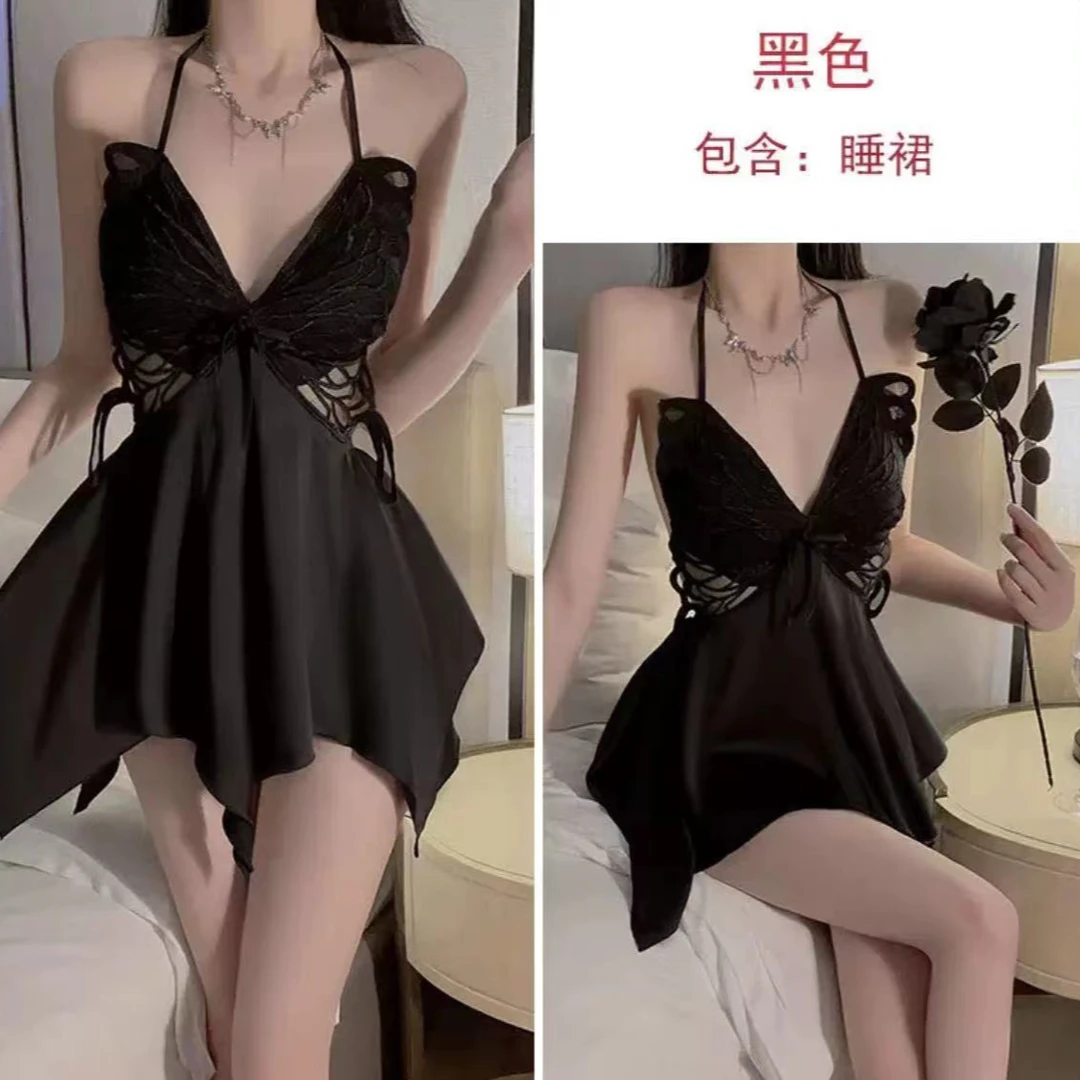 【日落sunset】新款轻奢睡裙蝴蝶胸垫睡裙遮肉显瘦性甜美