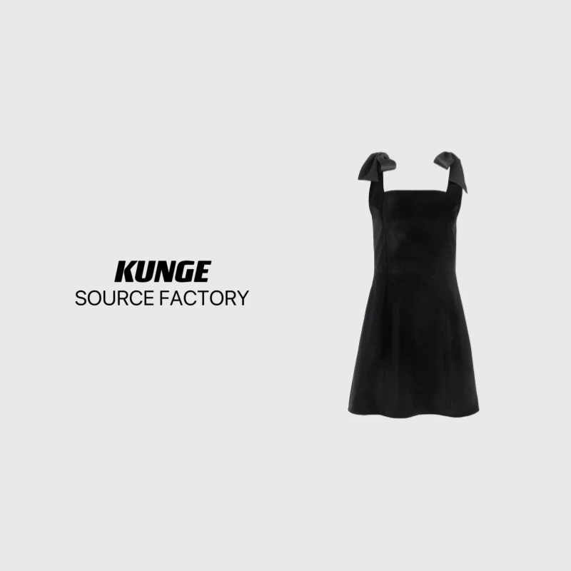 KUNGE-时尚休闲女士蝴蝶结气质黑色方玲无袖小黑裙8229