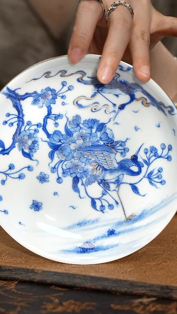 见珊专属赋春寻隐青花描银走鹤观花仙鹤壶承