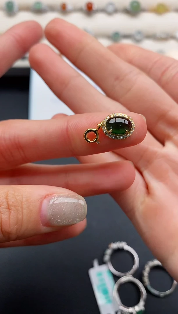 银S925镶嵌戒指翡翠缅甸天然A货翡翠111  5-9