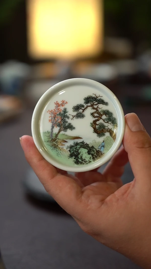 王钢全手工手绘山水盖置