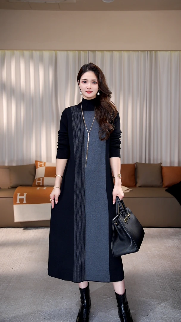 重磅加厚【明月】宽松冬季保暖秋冬百搭显瘦气质女毛衣连衣裙-6622#