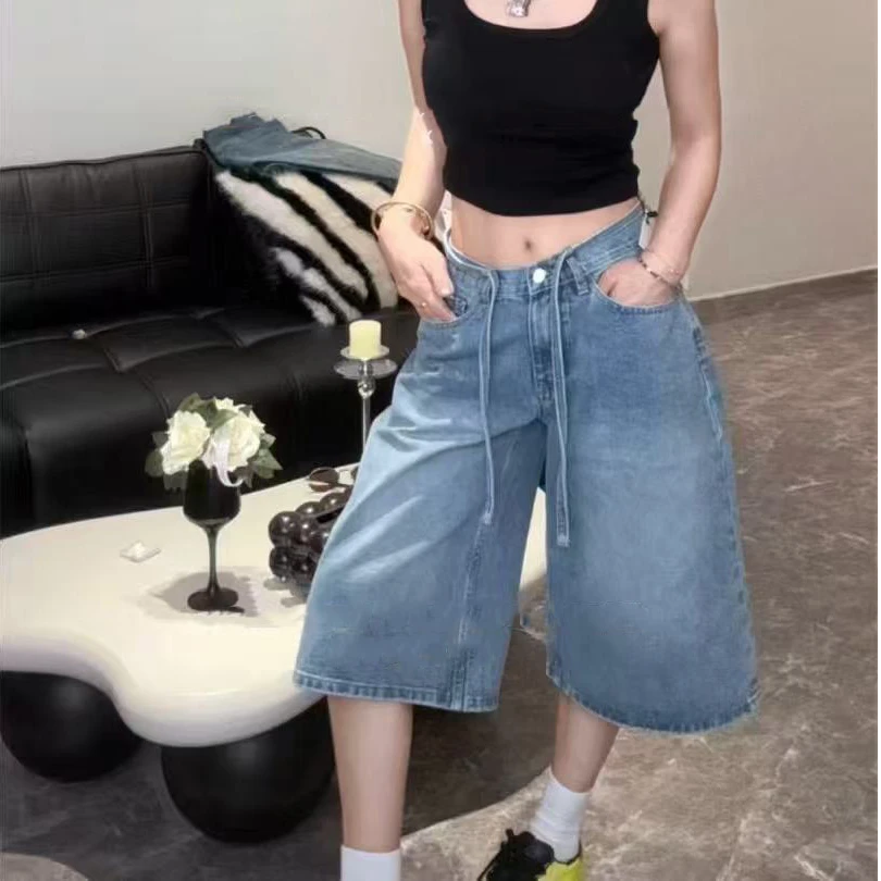 夏季休闲小众薄款做旧磨破显瘦百搭牛仔七分裤