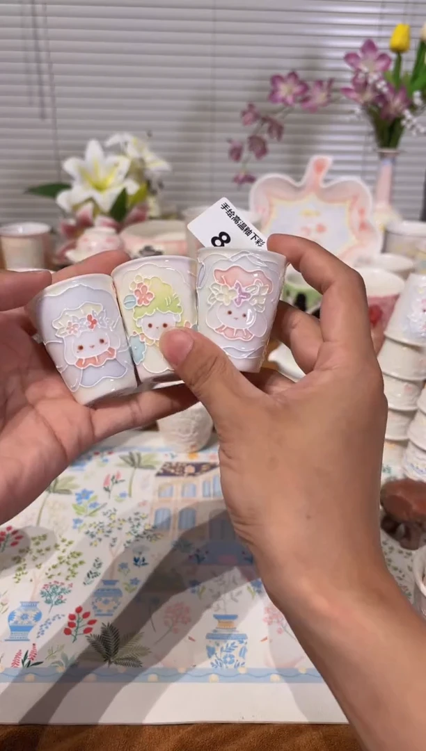 杯8号高温釉下彩立体手绘手工陶瓷瑕福利 单个价格