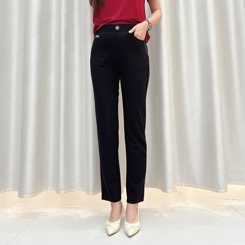 春夏款妈妈奶奶装小直筒长裤弹力舒适中高腰显瘦透气2373