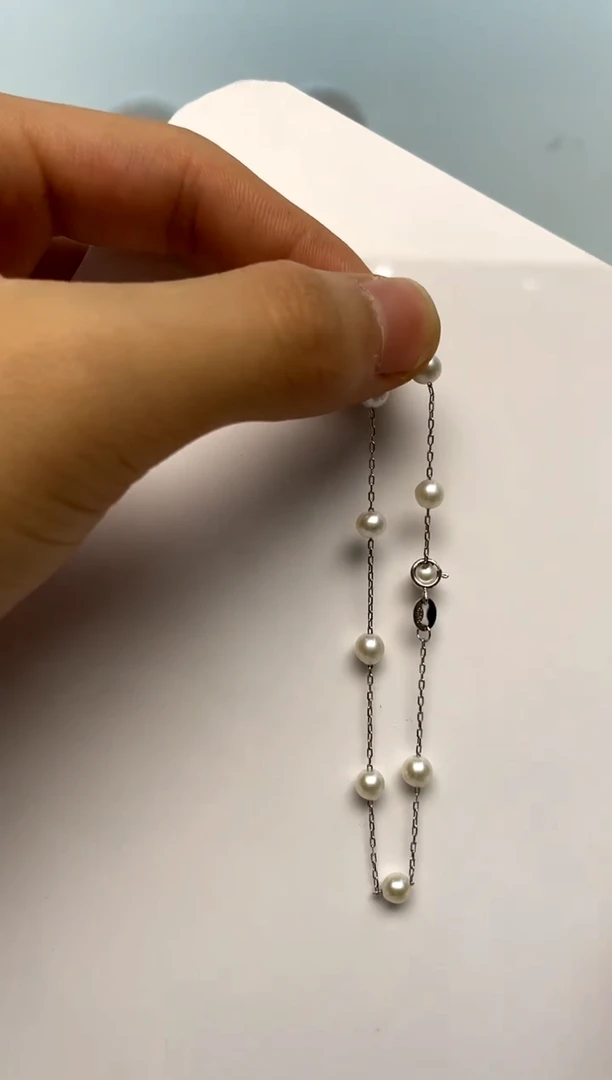 银S925镶嵌手绳淡水珍珠4-5