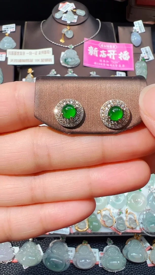 翡翠银S925镶嵌耳钉蛋面耳钉