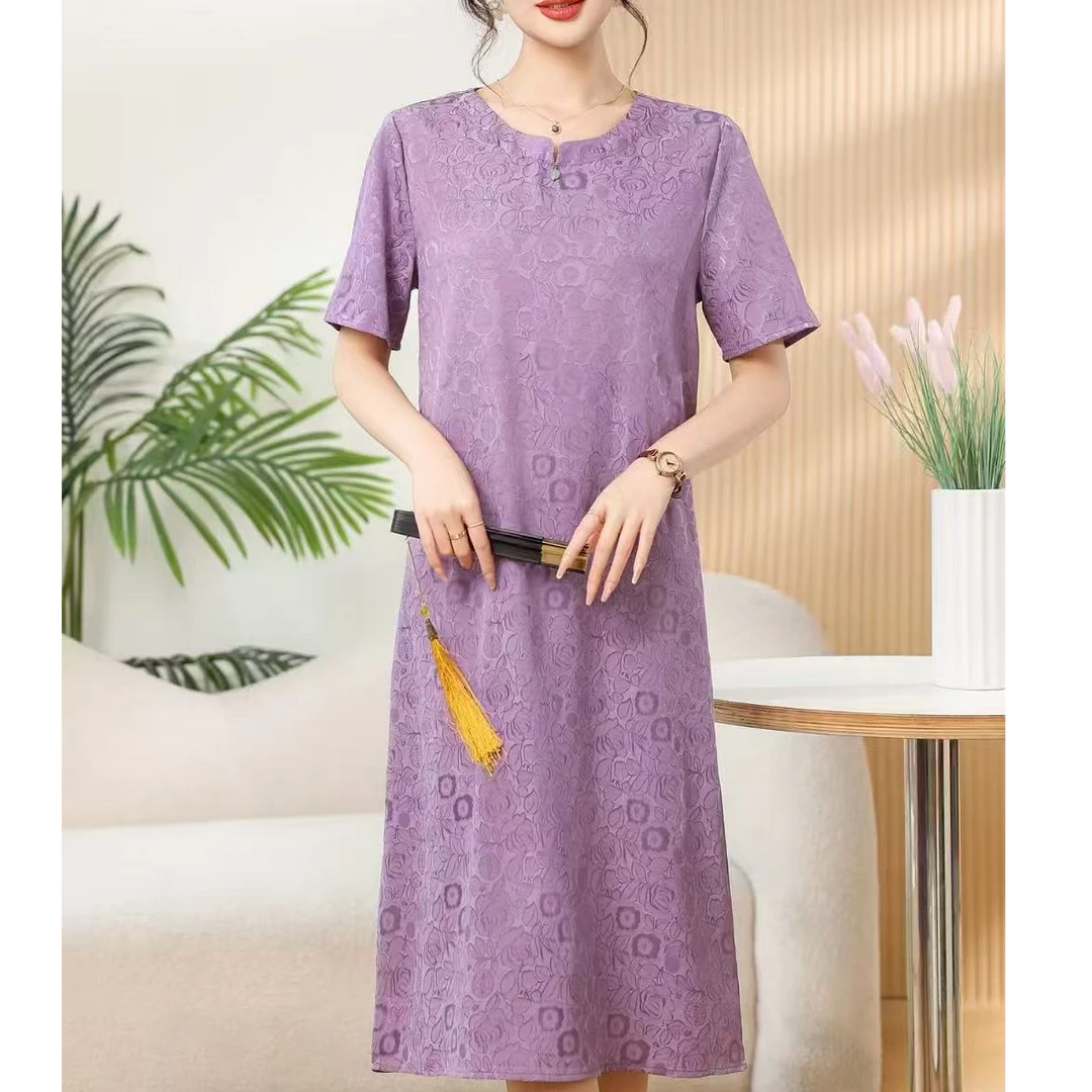 【锦悦丝府】1182-7夏季新款双面刻花中高端连衣裙国风