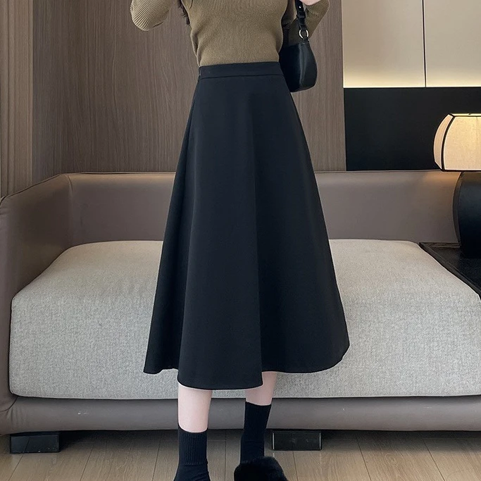 职业阿玛诗官哥家专柜2025春夏季新款高腰中长款百褶毛呢半身裙女