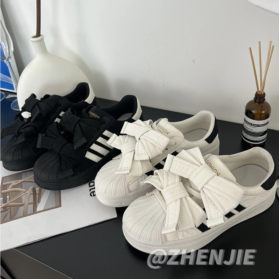 「珍姐」蝴蝶结贝壳头休闲板鞋女春季新款时尚百搭舒适运动慢跑鞋潮