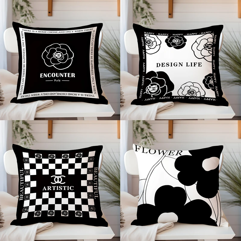 ins现代轻奢现代黑白简约绒面抱枕北欧简黑白沙发抱枕