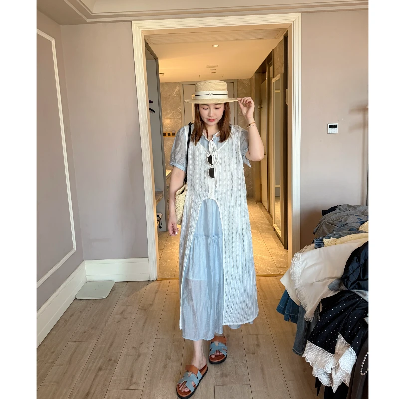 青青·STUDIO〖连衣裙〗夏款大码显瘦真两件韩版连衣裙S2501351