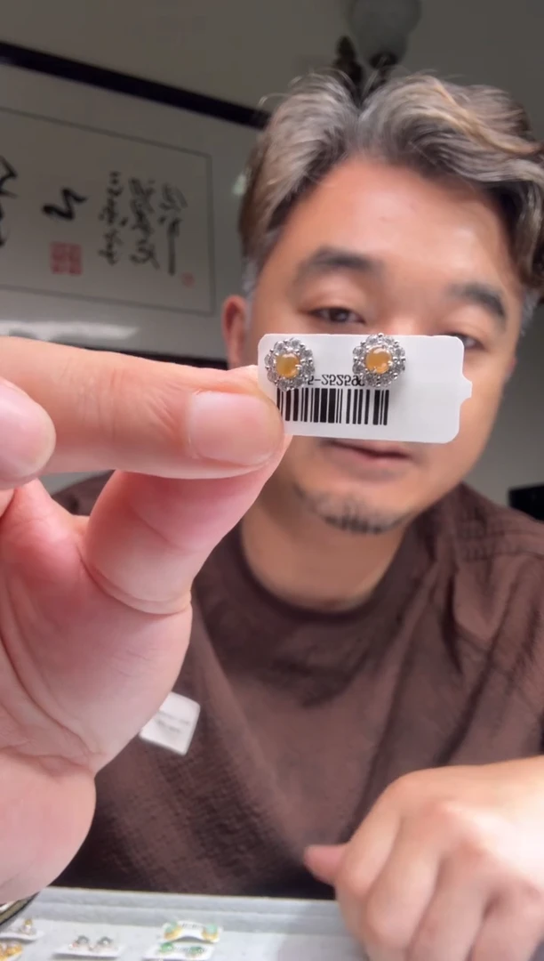 翡翠银S925镶嵌耳饰天然翡翠【24380】
