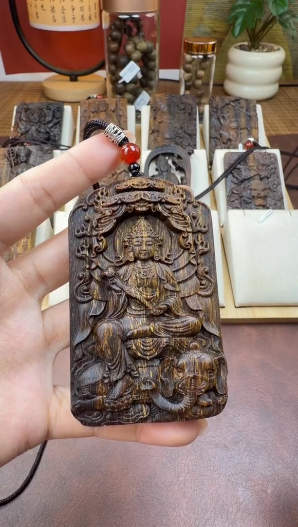 木木雕款  芽庄 十二生肖守护  龙蛇 普贤菩萨8cm 送养香瓶