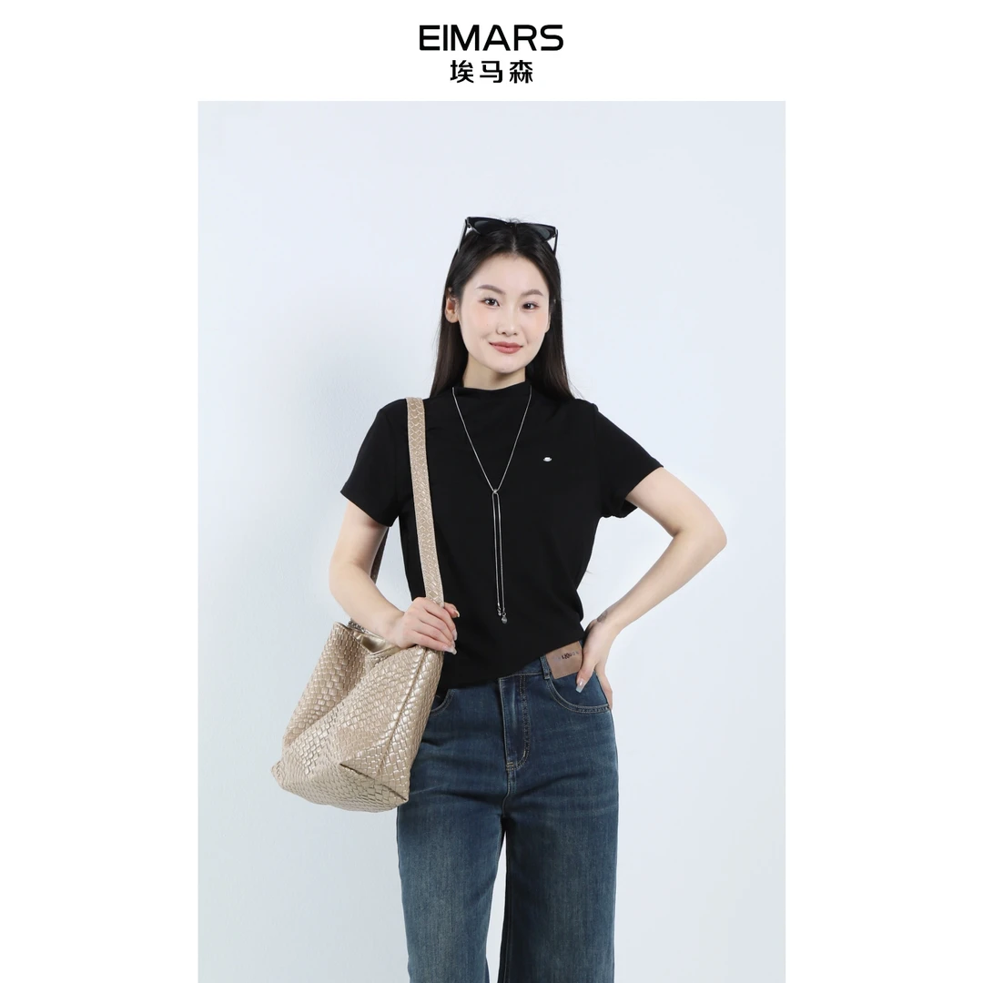 EIMARS埃马森秋季黑色半高领修身显瘦打底衫21233006